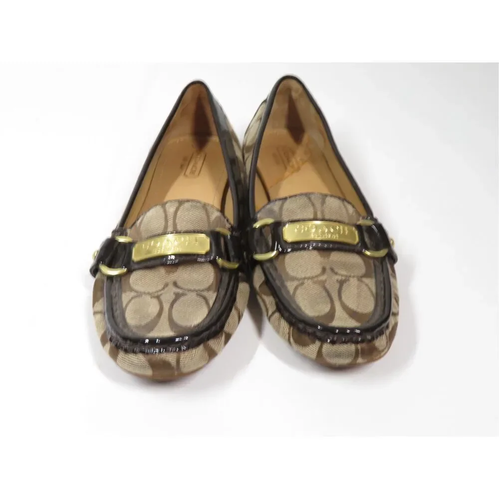 Coach Felisha Monogram Canvas Leather Signature Loafers Brown Slip On Women 7.5
